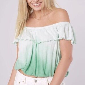 FREE PEOPLE Off Shoulder Dip Dye Ruffle Top Cora Lee